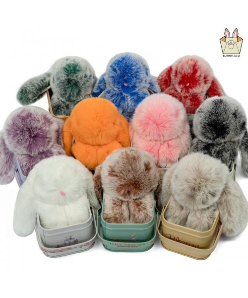 Handmade Fluffy Bunny PomPom Keychain with Designed Tin Box, Gifts for Halloween Christmas Holiday Handmade Fluffy Bunny PomPom Keychain with Designed Tin Box, Gifts for Halloween Christmas Holiday