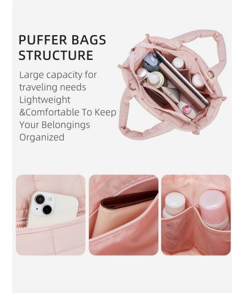 [Medium Version] Medium Puffer Tote Bag Quilted Crossbody Bags for Women Puffy Purse Nylon Shoulder Handbag with Adjustable Strap