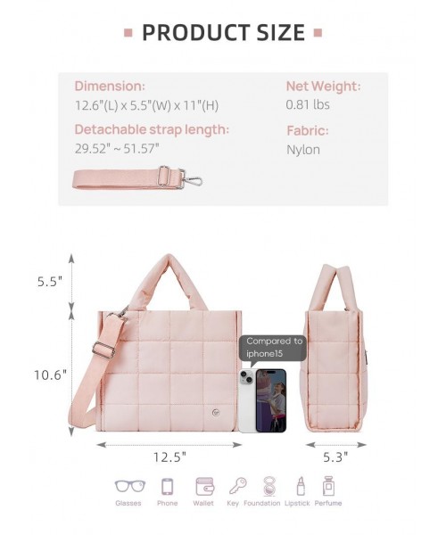 [Medium Version] Medium Puffer Tote Bag Quilted Crossbody Bags for Women Puffy Purse Nylon Shoulder Handbag with Adjustable Strap