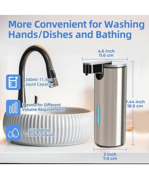 Stainless Steel Automatic Soap Dispenser, Battery Operated Electric Touchless Liquid Soap Dispenser with 3 Adjustable Volume Control [without Battery], Kitchen Gadgets, Fall Decor, Stocking Fillers Gift