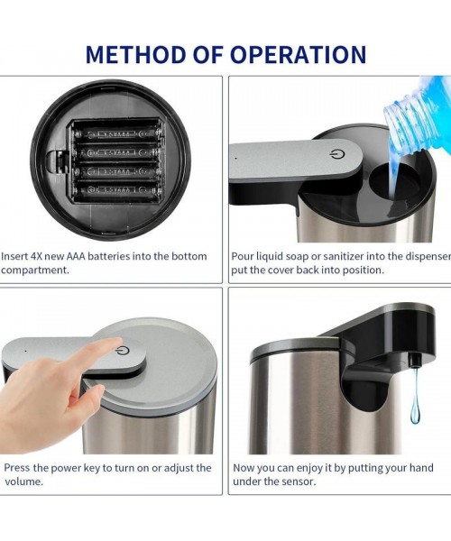 Stainless Steel Automatic Soap Dispenser, Battery Operated Electric Touchless Liquid Soap Dispenser with 3 Adjustable Volume Control [without Battery], Kitchen Gadgets, Fall Decor, Stocking Fillers Gift