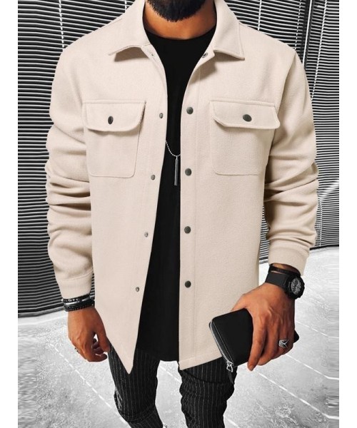 Men's Plain Long Sleeve Jacket, Men Designer Clothes, Casual Classic Button Front Flap Pocket Collared Outerwear for Fall, Designer Jacket Streetwear for Fall, Going Out Tops,&nbsp;Fall Outfits, Earthtone Fallfreshness