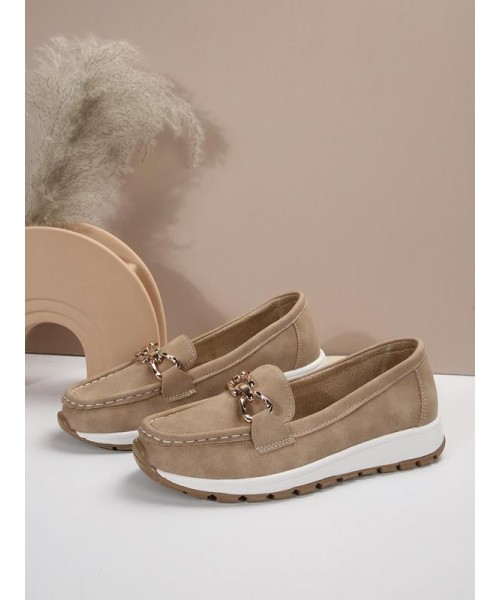 Women's Fashion Chain Decorated Low Top Round Toe Shoes, Fall Casual Slipon Walking Shoes for Girl, Comfortable Walking Shoes, Female Solid Shoes, Fall Outfits, Fall Freshness 2024 Fall Shoes