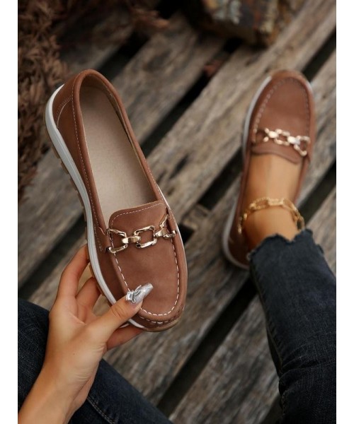 Women's Fashion Chain Decorated Low Top Round Toe Shoes, Fall Casual Slipon Walking Shoes for Girl, Comfortable Walking Shoes, Female Solid Shoes, Fall Outfits, Fall Freshness 2024 Fall Shoes