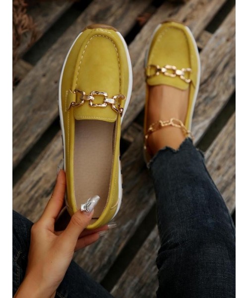 Women's Fashion Chain Decorated Low Top Round Toe Shoes, Fall Casual Slipon Walking Shoes for Girl, Comfortable Walking Shoes, Female Solid Shoes, Fall Outfits, Fall Freshness 2024 Fall Shoes
