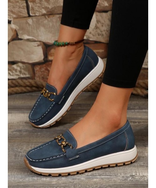 Women's Fashion Chain Decorated Low Top Round Toe Shoes, Fall Casual Slipon Walking Shoes for Girl, Comfortable Walking Shoes, Female Solid Shoes, Fall Outfits, Fall Freshness 2024 Fall Shoes