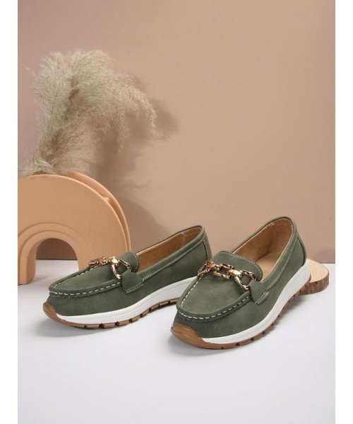 Women's Fashion Chain Decorated Low Top Round Toe Shoes, Fall Casual Slipon Walking Shoes for Girl, Comfortable Walking Shoes, Female Solid Shoes, Fall Outfits, Fall Freshness 2024 Fall Shoes