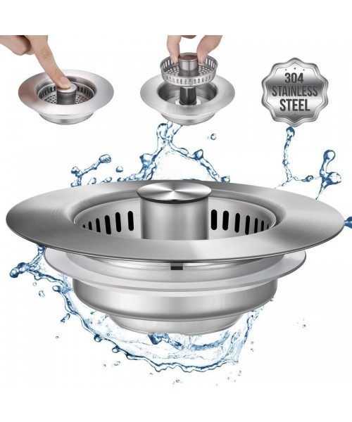 3 in 1 Kitchen Sink Drain Strainer Kitchen&nbsp;Gadgets, Stainless Steel Sink Stopper Kitchen Accessories, Anti-clogging Drainage Odor Filter Sink Plug for US Standard 3 1/2 Inch Drain