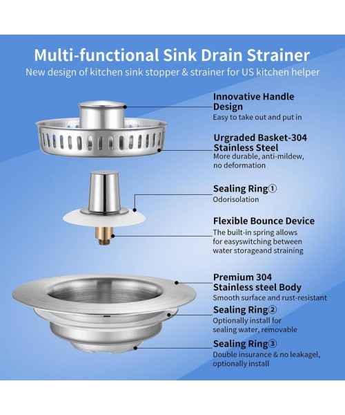 3 in 1 Kitchen Sink Drain Strainer Kitchen Gadgets, Stainless Steel Sink Stopper Kitchen Accessories, Anti-clogging Drainage Odor Filter Sink Plug for US Standard 3 1/2 Inch Drain 3 in 1 Kitchen Sink Drain Strainer Kitchen Gadgets, Stainless Steel Sink Stopper Kitchen Accessories, Anti-clogging Drainage Odor Filter Sink Plug for US Standard 3 1/2 Inch Drain
