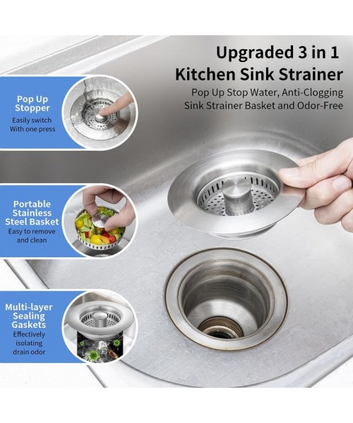 3 in 1 Kitchen Sink Drain Strainer Kitchen Gadgets, Stainless Steel Sink Stopper Kitchen Accessories, Anti-clogging Drainage Odor Filter Sink Plug for US Standard 3 1/2 Inch Drain 3 in 1 Kitchen Sink Drain Strainer Kitchen Gadgets, Stainless Steel Sink Stopper Kitchen Accessories, Anti-clogging Drainage Odor Filter Sink Plug for US Standard 3 1/2 Inch Drain