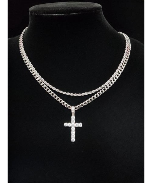 2024 Hip Hop Twist Chain Necklace & Rhinestone Cross Pendant Necklace, Birthday Gift for Bestie, Stainless Steel Matching Necklace Jewelry, Back To School Accessories,&nbsp;Fall Outfits, Fall Freshness Streetwear Mascs