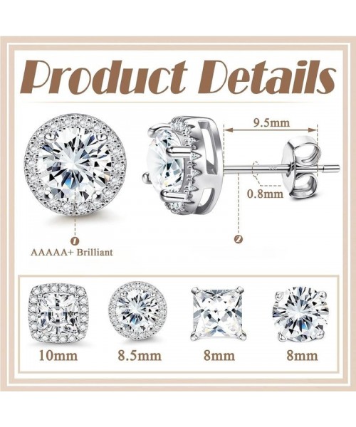Cubic Zirconia Stud Earrings | Hypoallergenic Sterling Silver Post Earrings | Big Brilliant Stud Earrings for Women Men Cubic Zirconia Stud Earrings | Hypoallergenic Sterling Silver Post Earrings | Big Brilliant Stud Earrings for Women Men