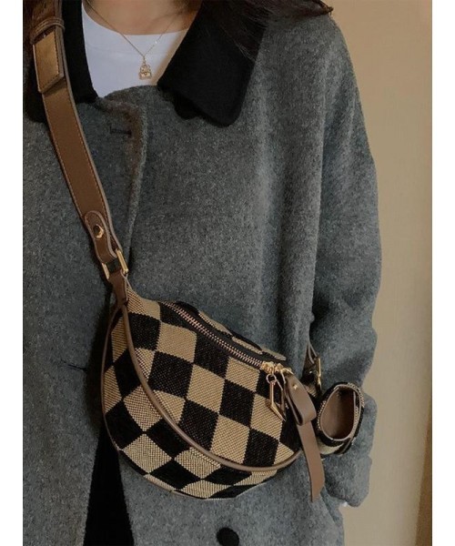Women's Checked Pattern Fanny Pack, with Headphone Bag, Fashionable PU&nbsp;Leather Zipper Bum Bag for Daily Used, Casual Trendy Versatile High-quality Daily Commuting Bag
