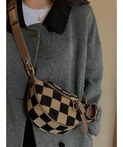 Women's Checked Pattern Fanny Pack, with Headphone Bag, Fashionable PU&nbsp;Leather Zipper Bum Bag for Daily Used, Casual Trendy Versatile High-quality Daily Commuting Bag
