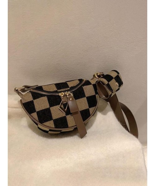 Women's Checked Pattern Fanny Pack, with Headphone Bag, Fashionable PU&nbsp;Leather Zipper Bum Bag for Daily Used, Casual Trendy Versatile High-quality Daily Commuting Bag