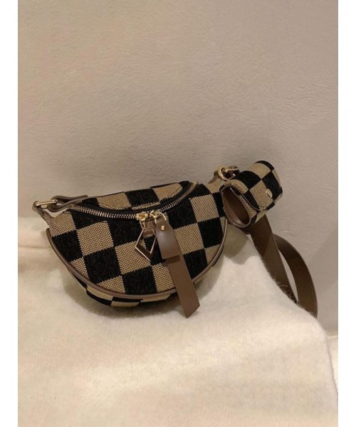 Women's Checked Pattern Fanny Pack, with Headphone Bag, Fashionable PU&nbsp;Leather Zipper Bum Bag for Daily Used, Casual Trendy Versatile High-quality Daily Commuting Bag