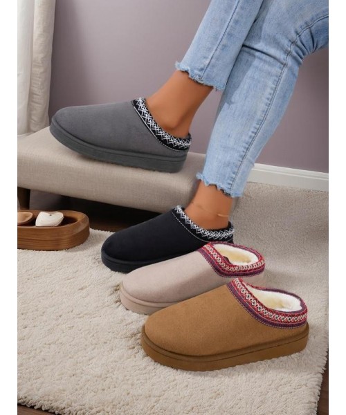 Women's Solid Color Plush Lining Slippers, Casual Soft Comfortable Home Slippers, Warm Slippers for Indoor & Outdoor Use for Fall & Winter