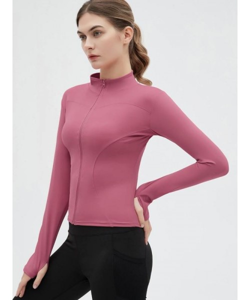 Women's Thumb Holes Solid Zip up Mock Neck Spring Sports Jacket, Back To School Outfits, Long Sleeve Sports Outerwear for Tennis Pickleball Gym Yoga Workout Running, BBL Jackets, Stand Collar Sports Tops, Women's Sportswear, Fall Outfits 2024