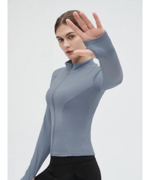 Women's Thumb Holes Solid Zip up Mock Neck Spring Sports Jacket, Back To School Outfits, Long Sleeve Sports Outerwear for Tennis Pickleball Gym Yoga Workout Running, BBL Jackets, Stand Collar Sports Tops, Women's Sportswear, Fall Outfits 2024
