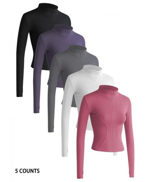 Women's Thumb Holes Solid Zip up Mock Neck Spring Sports Jacket, Back To School Outfits, Long Sleeve Sports Outerwear for Tennis Pickleball Gym Yoga Workout Running, BBL Jackets, Stand Collar Sports Tops, Women's Sportswear, Fall Outfits 2024