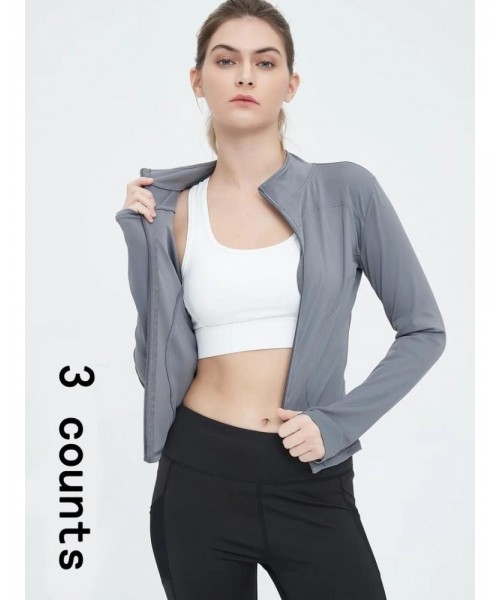 Women's Thumb Holes Solid Zip up Mock Neck Spring Sports Jacket, Back To School Outfits, Long Sleeve Sports Outerwear for Tennis Pickleball Gym Yoga Workout Running, BBL Jackets, Stand Collar Sports Tops, Women's Sportswear, Fall Outfits 2024