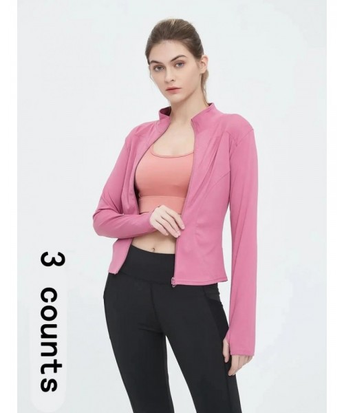 Women's Thumb Holes Solid Zip up Mock Neck Spring Sports Jacket, Back To School Outfits, Long Sleeve Sports Outerwear for Tennis Pickleball Gym Yoga Workout Running, BBL Jackets, Stand Collar Sports Tops, Women's Sportswear, Fall Outfits 2024