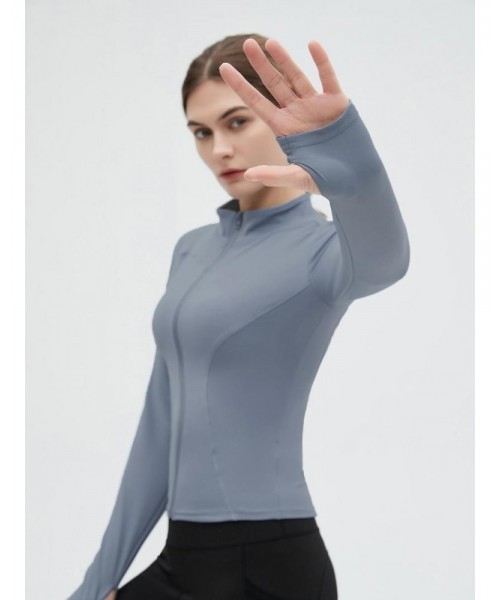 Women's Thumb Holes Solid Zip up Mock Neck Spring Sports Jacket, Back To School Outfits, Long Sleeve Sports Outerwear for Tennis Pickleball Gym Yoga Workout Running, BBL Jackets, Stand Collar Sports Tops, Women's Sportswear, Fall Outfits 2024