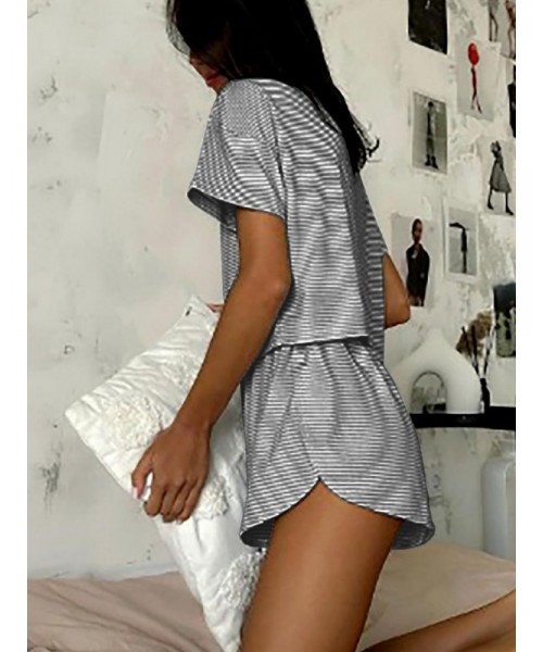 Two-Piece Set Women's Striped Print Drop Shoulder Tee & Wrap Split Shorts Pyjama Set, Comfy Short Sleeve T-shirt & Elastic Waist Shorts Pj Set, Back To School Wear Lounge Sets, Pajama Sets Women, Fall Clothes Two-Piece Set Women's Striped Print Drop Shoulder Tee & Wrap Split Shorts Pyjama Set, Comfy Short Sleeve T-shirt & Elastic Waist Shorts Pj Set, Back To School Wear Lounge Sets, Pajama Sets Women, Fall Clothes