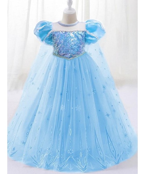 Girl's Contrast Mesh Sequin Decor Faux Pearl Decor Princess Dress, Elegant Puff Sleeve Round Neck Dress for Party, Kids Clothing for All Seasons Girl's Contrast Mesh Sequin Decor Faux Pearl Decor Princess Dress, Elegant Puff Sleeve Round Neck Dress for Party, Kids Clothing for All Seasons