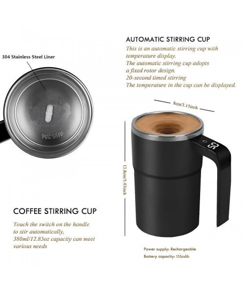 Automatic Coffee Stirring Cup, Stainless Steel Self-Stirring Coffee Cup with Lid, Auto Stir & Heating Feature, LED Intelligent Display Temperature