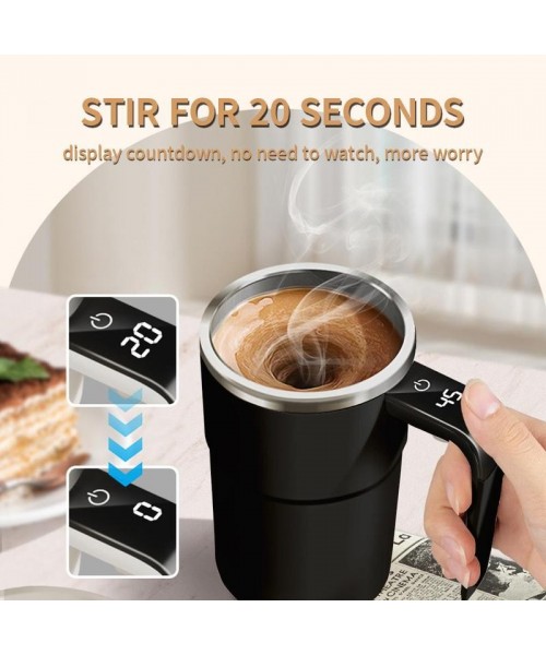 Automatic Coffee Stirring Cup, Stainless Steel Self-Stirring Coffee Cup with Lid, Auto Stir & Heating Feature, LED Intelligent Display Temperature