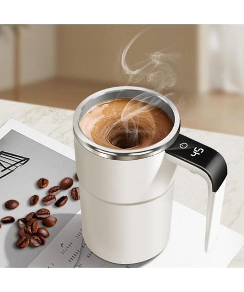 Automatic Coffee Stirring Cup, Stainless Steel Self-Stirring Coffee Cup with Lid, Auto Stir & Heating Feature, LED Intelligent Display Temperature