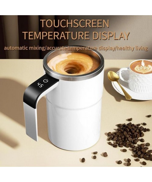 Automatic Coffee Stirring Cup, Stainless Steel Self-Stirring Coffee Cup with Lid, Auto Stir & Heating Feature, LED Intelligent Display Temperature