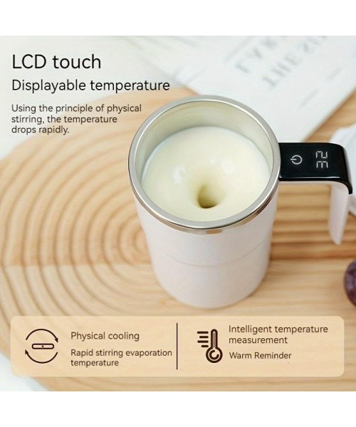 Automatic Coffee Stirring Cup, Stainless Steel Self-Stirring Coffee Cup with Lid, Auto Stir & Heating Feature, LED Intelligent Display Temperature