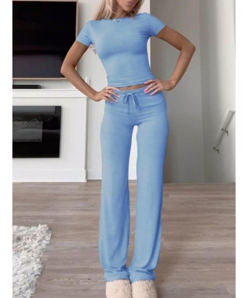 Women's Solid Short Sleeve Two Piece Set, Summer Outfits 2024 Two Piece Sets, Casual Round Neck Crop Tee & Drawstring High Waist Trousers for Daily Wear, Back-to-school Clothing, Ladies Fall Matching Sets Going Out, Fall Outfits Black Girl Women's Solid Short Sleeve Two Piece Set, Summer Outfits 2024 Two Piece Sets, Casual Round Neck Crop Tee & Drawstring High Waist Trousers for Daily Wear, Back-to-school Clothing, Ladies Fall Matching Sets Going Out, Fall Outfits Black Girl