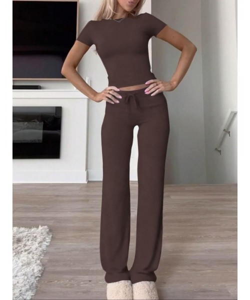 Women's Solid Short Sleeve Two Piece Set, Summer Outfits 2024 Two Piece Sets, Casual Round Neck Crop Tee & Drawstring High Waist Trousers for Daily Wear, Back-to-school Clothing, Ladies Fall Matching Sets Going Out, Fall Outfits Black Girl Women's Solid Short Sleeve Two Piece Set, Summer Outfits 2024 Two Piece Sets, Casual Round Neck Crop Tee & Drawstring High Waist Trousers for Daily Wear, Back-to-school Clothing, Ladies Fall Matching Sets Going Out, Fall Outfits Black Girl