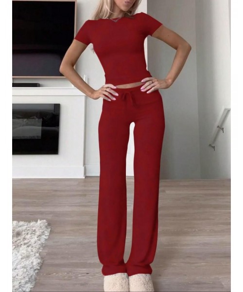 Women's Solid Short Sleeve Two Piece Set, Summer Outfits 2024 Two Piece Sets, Casual Round Neck Crop Tee & Drawstring High Waist Trousers for Daily Wear, Back-to-school Clothing, Ladies Fall Matching Sets Going Out, Fall Outfits Black Girl Women's Solid Short Sleeve Two Piece Set, Summer Outfits 2024 Two Piece Sets, Casual Round Neck Crop Tee & Drawstring High Waist Trousers for Daily Wear, Back-to-school Clothing, Ladies Fall Matching Sets Going Out, Fall Outfits Black Girl