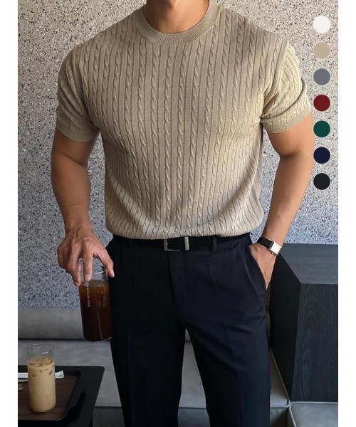 Men's Plain Round Neck Cable Knit Top, Knit Sweater, Slim Casual Streetwear Short Sleeve Crew Neck Knitwear Top, Summer Clothes, Soft Classic Knitting Tops, Fall Clothes, Back to School Outfits, Summer Tops 2024, Men's Clothes Men's Plain Round Neck Cable Knit Top, Knit Sweater, Slim Casual Streetwear Short Sleeve Crew Neck Knitwear Top, Summer Clothes, Soft Classic Knitting Tops, Fall Clothes, Back to School Outfits, Summer Tops 2024, Men's Clothes