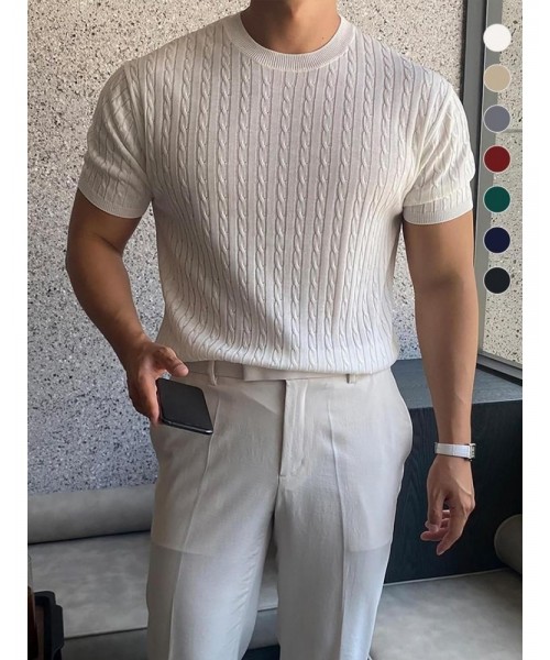 Men's Plain Round Neck Cable Knit Top, Knit Sweater, Slim Casual Streetwear Short Sleeve Crew Neck Knitwear Top, Summer Clothes, Soft Classic Knitting Tops, Fall Clothes, Back to School Outfits, Summer Tops 2024, Men's Clothes Men's Plain Round Neck Cable Knit Top, Knit Sweater, Slim Casual Streetwear Short Sleeve Crew Neck Knitwear Top, Summer Clothes, Soft Classic Knitting Tops, Fall Clothes, Back to School Outfits, Summer Tops 2024, Men's Clothes