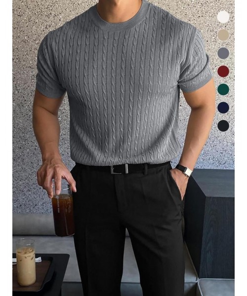 Men's Plain Round Neck Cable Knit Top, Knit Sweater, Slim Casual Streetwear Short Sleeve Crew Neck Knitwear Top, Summer Clothes, Soft Classic Knitting Tops, Fall Clothes, Back to School Outfits, Summer Tops 2024, Men's Clothes Men's Plain Round Neck Cable Knit Top, Knit Sweater, Slim Casual Streetwear Short Sleeve Crew Neck Knitwear Top, Summer Clothes, Soft Classic Knitting Tops, Fall Clothes, Back to School Outfits, Summer Tops 2024, Men's Clothes