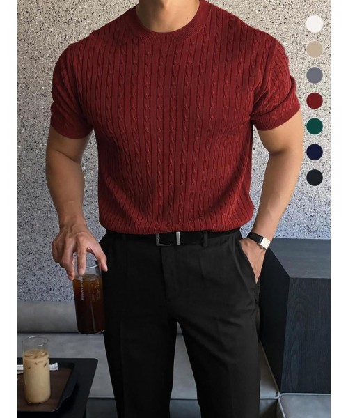 Men's Plain Round Neck Cable Knit Top, Knit Sweater, Slim Casual Streetwear Short Sleeve Crew Neck Knitwear Top, Summer Clothes, Soft Classic Knitting Tops, Fall Clothes, Back to School Outfits, Summer Tops 2024, Men's Clothes Men's Plain Round Neck Cable Knit Top, Knit Sweater, Slim Casual Streetwear Short Sleeve Crew Neck Knitwear Top, Summer Clothes, Soft Classic Knitting Tops, Fall Clothes, Back to School Outfits, Summer Tops 2024, Men's Clothes