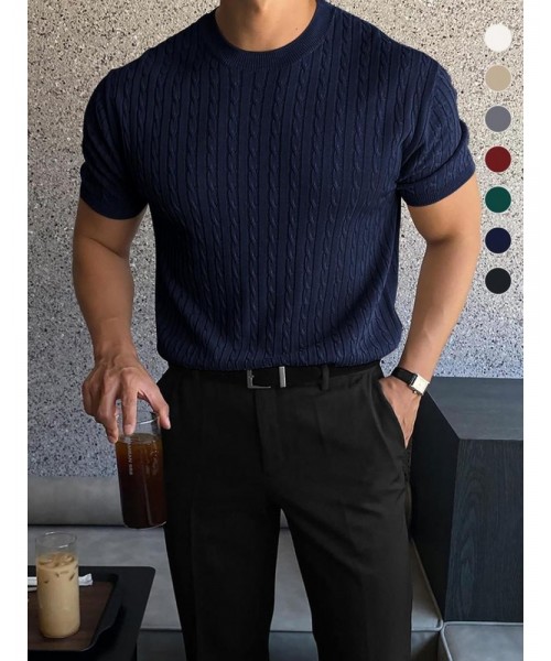 Men's Plain Round Neck Cable Knit Top, Knit Sweater, Slim Casual Streetwear Short Sleeve Crew Neck Knitwear Top, Summer Clothes, Soft Classic Knitting Tops, Fall Clothes, Back to School Outfits, Summer Tops 2024, Men's Clothes Men's Plain Round Neck Cable Knit Top, Knit Sweater, Slim Casual Streetwear Short Sleeve Crew Neck Knitwear Top, Summer Clothes, Soft Classic Knitting Tops, Fall Clothes, Back to School Outfits, Summer Tops 2024, Men's Clothes