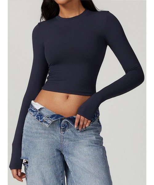 Women's Solid Round Neck Compression Sports Tee, Quick Drying Long Sleeve Crew Neck Crop T-shirt for Fall, Leisure Wear Top Ladies Sportswear for Indoor Outdoor Wear, Experimental Outfits, Leisure Wear Top Women's Solid Round Neck Compression Sports Tee, Quick Drying Long Sleeve Crew Neck Crop T-shirt for Fall, Leisure Wear Top Ladies Sportswear for Indoor Outdoor Wear, Experimental Outfits, Leisure Wear Top