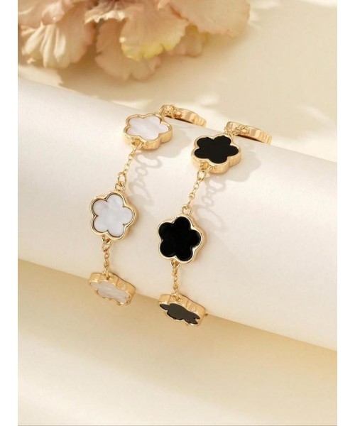 Flower Design Link Bracelet for Summer, 2024 Summer Plain Color Bracelet for Women, Party, Daily Decor, Jewelry for Birthday Gift Fall