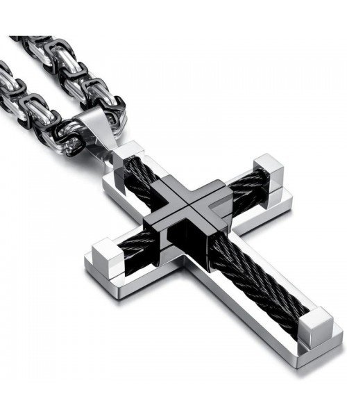 Stainless Steel Large Cross Chain Silver/Gold/Black Cross Pendant Byzantine Chain Necklace Cross Necklace for Men ,24" Daily Stainless Steel Large Cross Chain Silver/Gold/Black Cross Pendant Byzantine Chain Necklace Cross Necklace for Men ,24" Daily