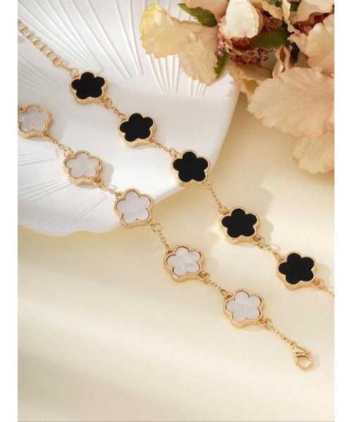 Flower Design Link Bracelet for Summer, 2024 Summer Plain Color Bracelet for Women, Party, Daily Decor, Jewelry for Birthday Gift Fall Flower Design Link Bracelet for Summer, 2024 Summer Plain Color Bracelet for Women, Party, Daily Decor, Jewelry for Birthday Gift Fall