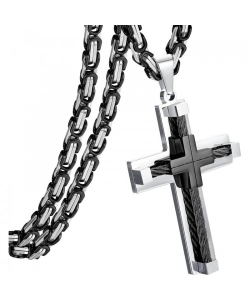 Stainless Steel Large Cross Chain Silver/Gold/Black Cross Pendant Byzantine Chain Necklace Cross Necklace for Men ,24" Daily Stainless Steel Large Cross Chain Silver/Gold/Black Cross Pendant Byzantine Chain Necklace Cross Necklace for Men ,24" Daily