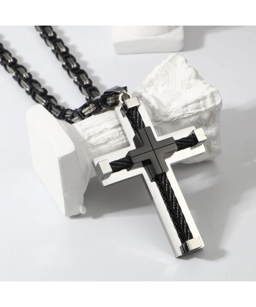 Stainless Steel Large Cross Chain Silver/Gold/Black Cross Pendant Byzantine Chain Necklace Cross Necklace for Men ,24" Daily Stainless Steel Large Cross Chain Silver/Gold/Black Cross Pendant Byzantine Chain Necklace Cross Necklace for Men ,24" Daily