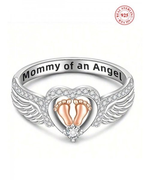 925 Sterling Silver Angel Wing Design Ring, Heart & Footprint Decorative Ring for Women, Fashion Jewelry Accessories for Daily Wear, Trendy All-match & Exquisite Jewelry for Birthday Gift
