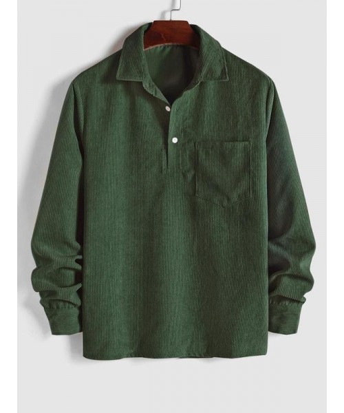 Men's Plain Pocket Button Half Placket Corduroy Shirt for Spring,&nbsp;Shirts for Men, Regular Fit Streetwear Long Sleeve Collared Top for Fall Winter,&nbsp;Fall Clothes, Men Clothes, Fall Outfits, Fallfreshness